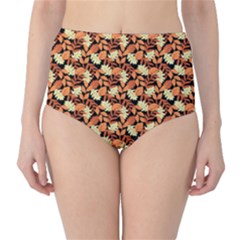 Autumn Leaves Orange Pattern Classic High-waist Bikini Bottoms by designsbymallika