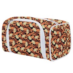 Autumn Leaves Orange Pattern Toiletries Pouch by designsbymallika