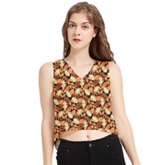 Autumn Leaves Orange Pattern V-neck Cropped Tank Top