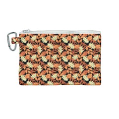 Autumn Leaves Orange Pattern Canvas Cosmetic Bag (medium) by designsbymallika