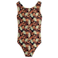 Autumn Leaves Orange Pattern Kids  Cut-out Back One Piece Swimsuit by designsbymallika