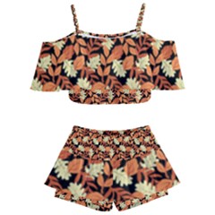 Autumn Leaves Orange Pattern Kids  Off Shoulder Skirt Bikini by designsbymallika