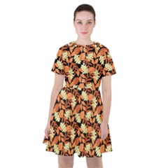 Autumn Leaves Orange Pattern Sailor Dress by designsbymallika