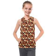 Autumn Leaves Orange Pattern Kids  Sleeveless Hoodie by designsbymallika