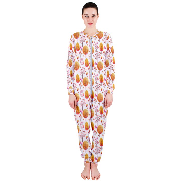 Orange Pink Tree Pattern OnePiece Jumpsuit (Ladies) 