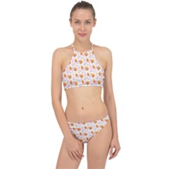 Orange Pink Tree Pattern Racer Front Bikini Set by designsbymallika