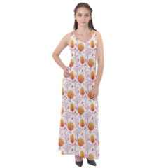 Orange Pink Tree Pattern Sleeveless Velour Maxi Dress by designsbymallika