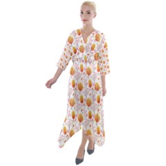 Orange Pink Tree Pattern Quarter Sleeve Wrap Front Maxi Dress by designsbymallika