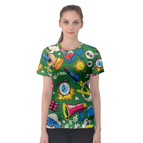 Cartoon Pattern Women s Sport Mesh Tee by designsbymallika