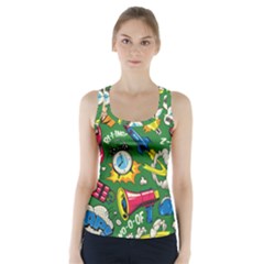 Cartoon Pattern Racer Back Sports Top by designsbymallika