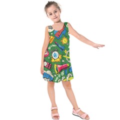 Cartoon Pattern Kids  Sleeveless Dress by designsbymallika