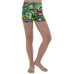 Cartoon Pattern Kids  Lightweight Velour Yoga Shorts by designsbymallika