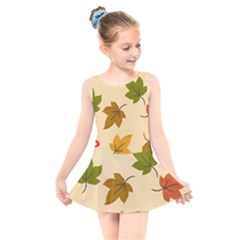 Autumn Leaves Kids  Skater Dress Swimsuit by DithersDesigns