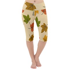 Autumn Leaves Lightweight Velour Cropped Yoga Leggings by DithersDesigns