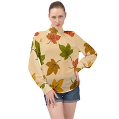 Autumn Leaves High Neck Long Sleeve Chiffon Top by DithersDesigns