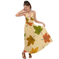 Autumn Leaves Backless Maxi Beach Dress by DithersDesigns