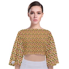 Autumn Leaves Tile Tie Back Butterfly Sleeve Chiffon Top