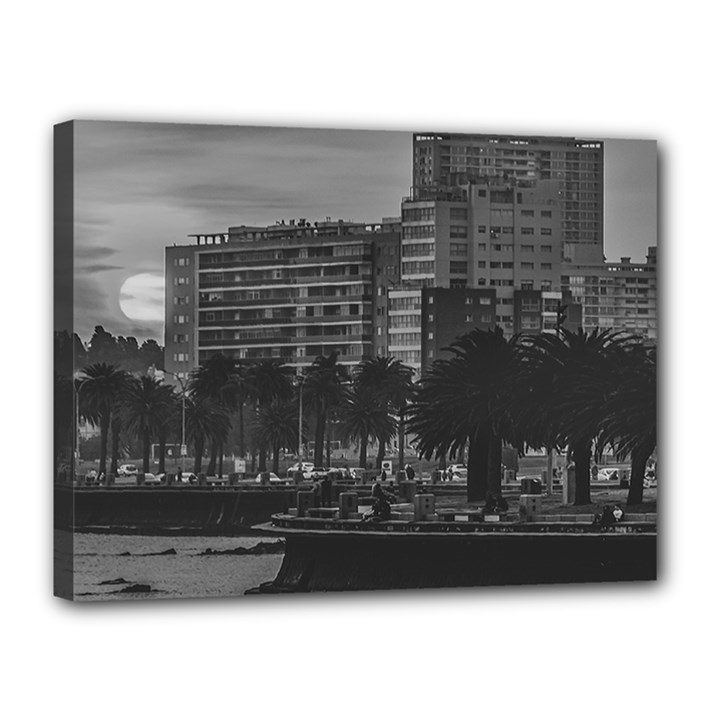 Sunset Coastal Urban Scene, Montevideo, Uruguay Canvas 16  x 12  (Stretched)