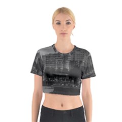 Sunset Coastal Urban Scene, Montevideo, Uruguay Cotton Crop Top by dflcprintsclothing