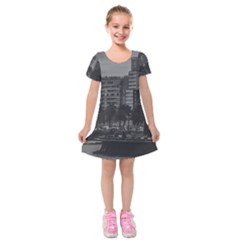 Sunset Coastal Urban Scene, Montevideo, Uruguay Kids  Short Sleeve Velvet Dress