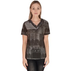 Sunset Coastal Urban Scene, Montevideo, Uruguay Women s V-neck Scrub Top