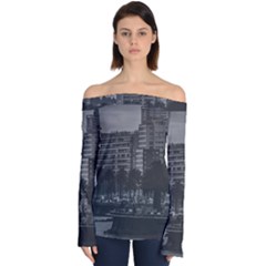 Sunset Coastal Urban Scene, Montevideo, Uruguay Off Shoulder Long Sleeve Top by dflcprintsclothing