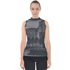 Sunset Coastal Urban Scene, Montevideo, Uruguay Mock Neck Shell Top by dflcprintsclothing