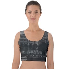 Sunset Coastal Urban Scene, Montevideo, Uruguay Velvet Crop Top by dflcprintsclothing