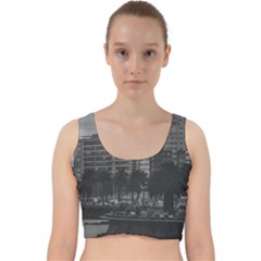 Sunset Coastal Urban Scene, Montevideo, Uruguay Velvet Racer Back Crop Top by dflcprintsclothing