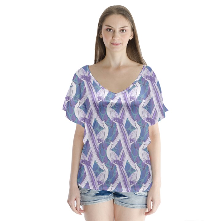 White Peacocks V-Neck Flutter Sleeve Top