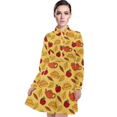 Apple Pie Pattern Long Sleeve Chiffon Shirt Dress by designsbymallika