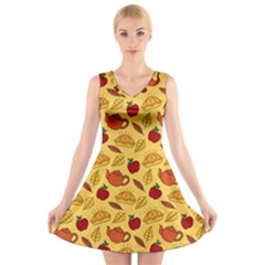 Apple Pie Pattern V-neck Sleeveless Dress by designsbymallika