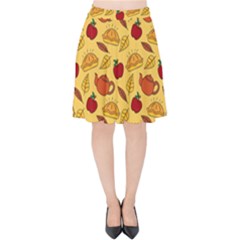 Apple Pie Pattern Velvet High Waist Skirt by designsbymallika