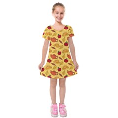 Apple Pie Pattern Kids  Short Sleeve Velvet Dress by designsbymallika