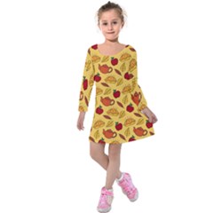 Apple Pie Pattern Kids  Long Sleeve Velvet Dress by designsbymallika