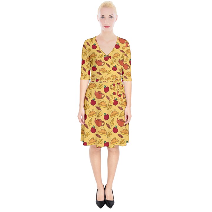 Apple Pie Pattern Wrap Up Cocktail Dress