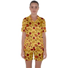 Apple Pie Pattern Satin Short Sleeve Pyjamas Set by designsbymallika