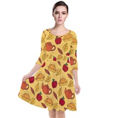 Apple Pie Pattern Quarter Sleeve Waist Band Dress by designsbymallika