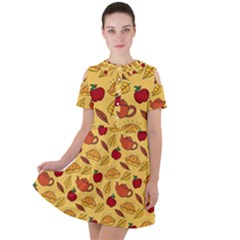 Apple Pie Pattern Short Sleeve Shoulder Cut Out Dress  by designsbymallika