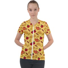 Apple Pie Pattern Short Sleeve Zip Up Jacket by designsbymallika