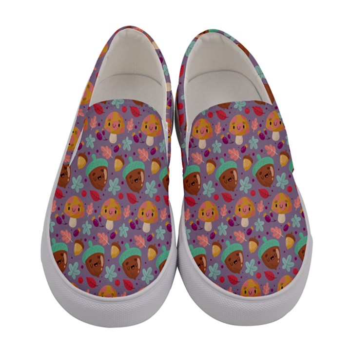 Nuts And Mushroom Pattern Women s Canvas Slip Ons