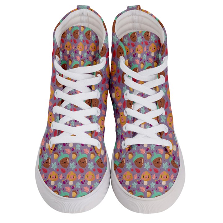 Nuts And Mushroom Pattern Women s Hi-Top Skate Sneakers