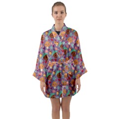 Nuts And Mushroom Pattern Long Sleeve Satin Kimono by designsbymallika