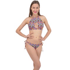 Nuts And Mushroom Pattern Cross Front Halter Bikini Set by designsbymallika