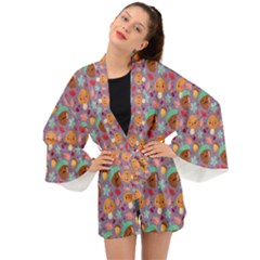 Nuts And Mushroom Pattern Long Sleeve Kimono by designsbymallika