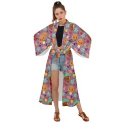 Nuts And Mushroom Pattern Maxi Kimono by designsbymallika