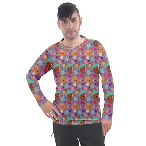 Nuts And Mushroom Pattern Men s Pique Long Sleeve Tee by designsbymallika