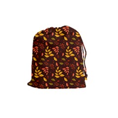 Yellow Green Orange Leaf Pattern Drawstring Pouch (medium) by designsbymallika