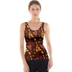 Yellow Green Orange Leaf Pattern Tank Top by designsbymallika