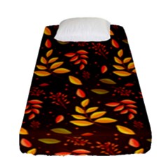 Yellow Green Orange Leaf Pattern Fitted Sheet (single Size) by designsbymallika